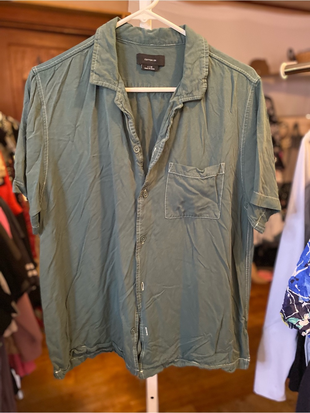 Cotton On Men's Short-Sleeve Button-Down Shirt — Olive